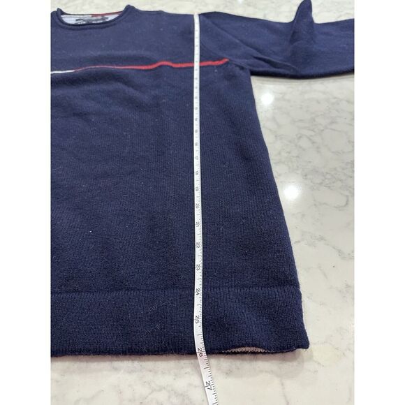 Tommy Hilfiger Logo Stripe Crewneck Sweater 100% Lambswool Wool Navy Size Medium - Picture 6 of 7